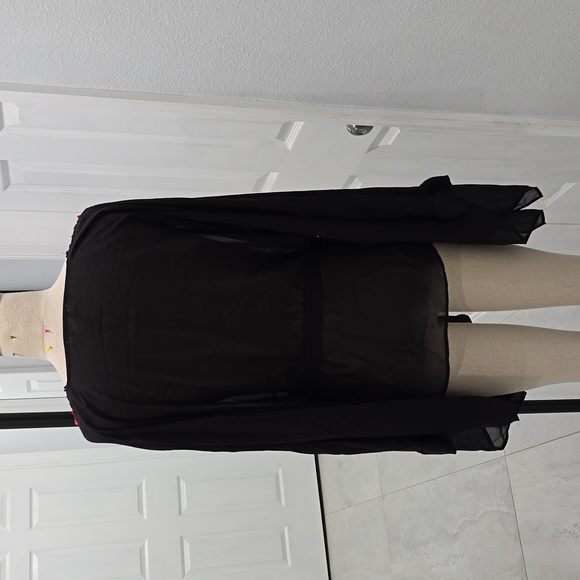 Boho Embellished Sheer Black Tunic Top – Vibrant Embroidery & Rhinestone Detail - Picture 7 of 8